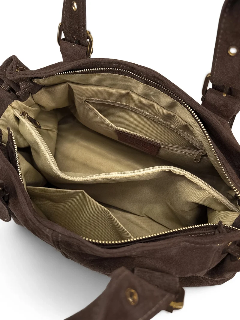 Sac bowling en daim PRINCESSE SUEDE XL BRASS Marron chocolat