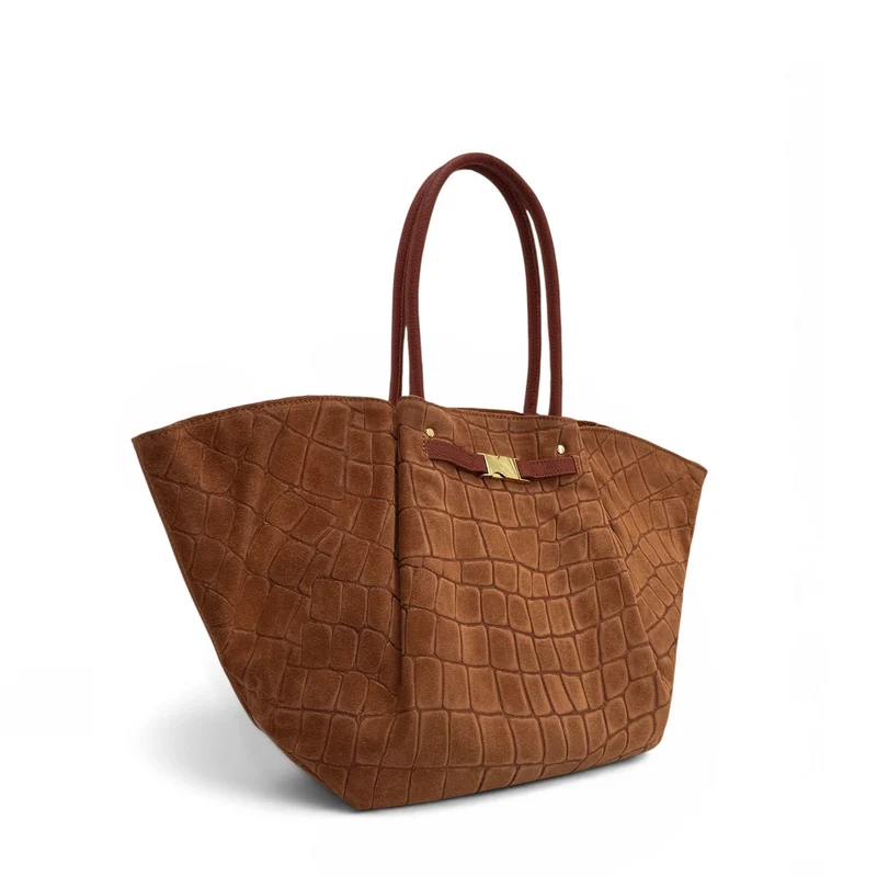 Sac cabas en cuir grainé et daim OFF CAMPUS Marron cannelle