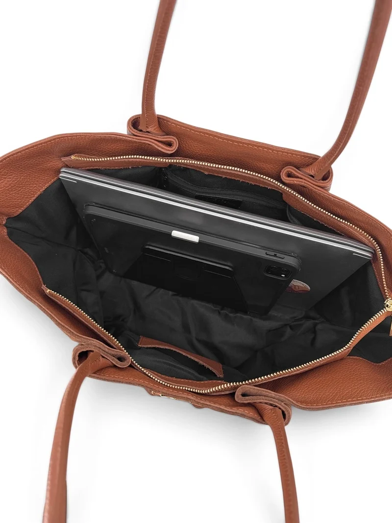 Sac cabas en cuir grainé et daim OFF CAMPUS Marron cannelle
