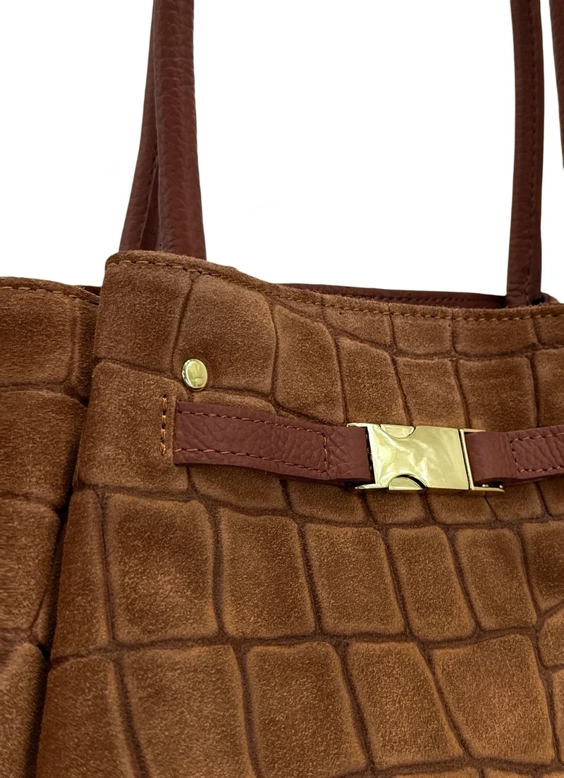 Sac cabas en cuir grainé et daim OFF CAMPUS Marron cannelle