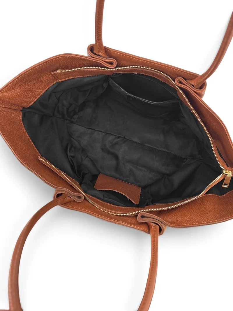 Sac cabas en cuir grainé et daim OFF CAMPUS Marron cannelle