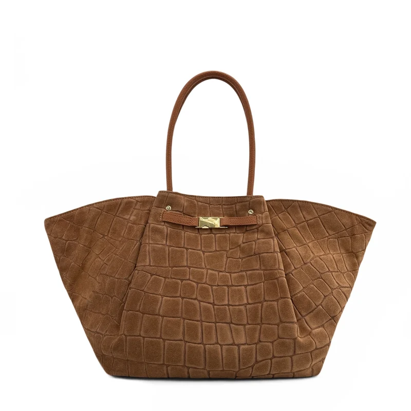Sac cabas en cuir grainé et daim OFF CAMPUS Marron camel foncé