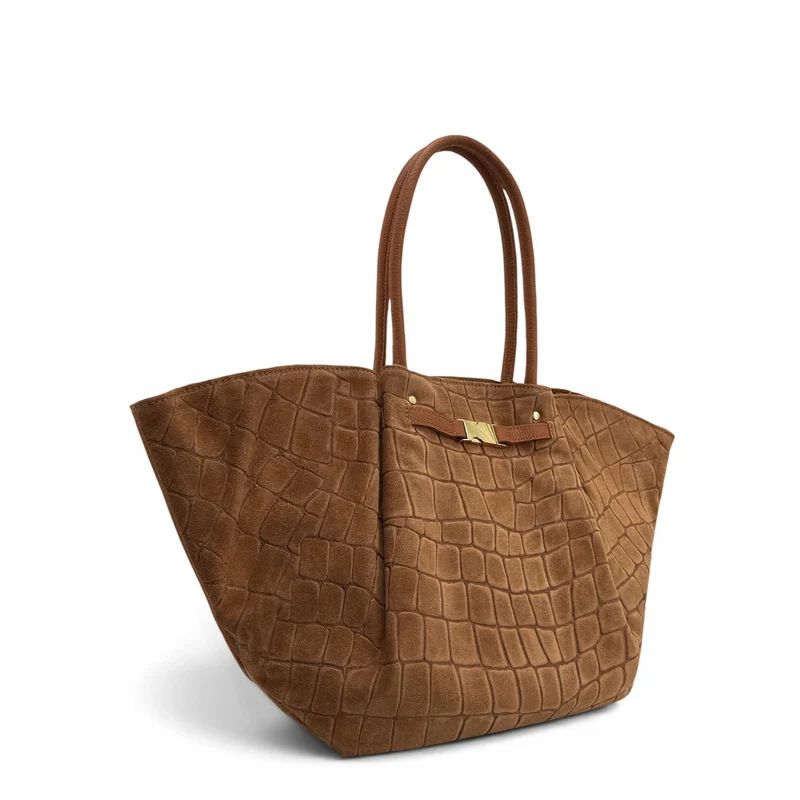 Sac cabas en cuir grainé et daim OFF CAMPUS Marron camel foncé