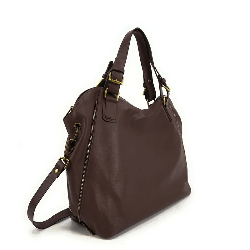 Sac porté épaule en cuir lisse CAMELIA Marron chocolat