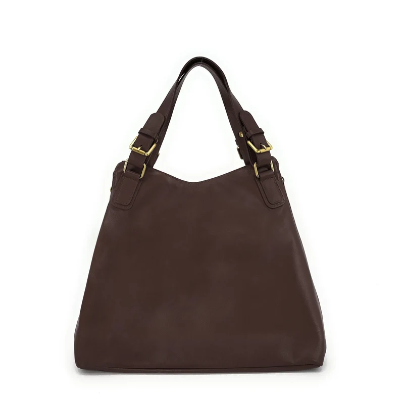 Sac porté épaule en cuir lisse CAMELIA Marron chocolat