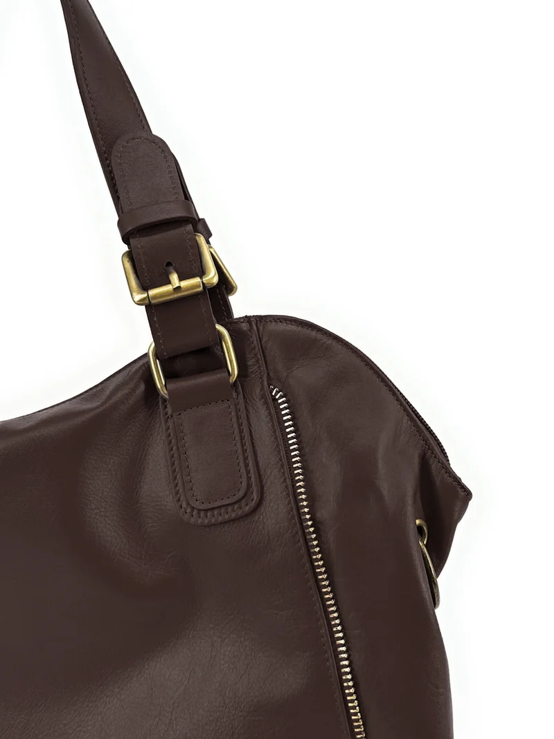 Sac porté épaule en cuir lisse CAMELIA Marron chocolat