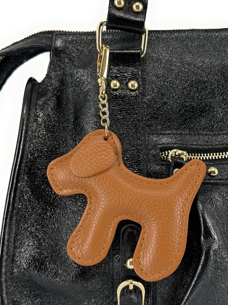 Porte-clés en cuir grainé WOUF Camel clair