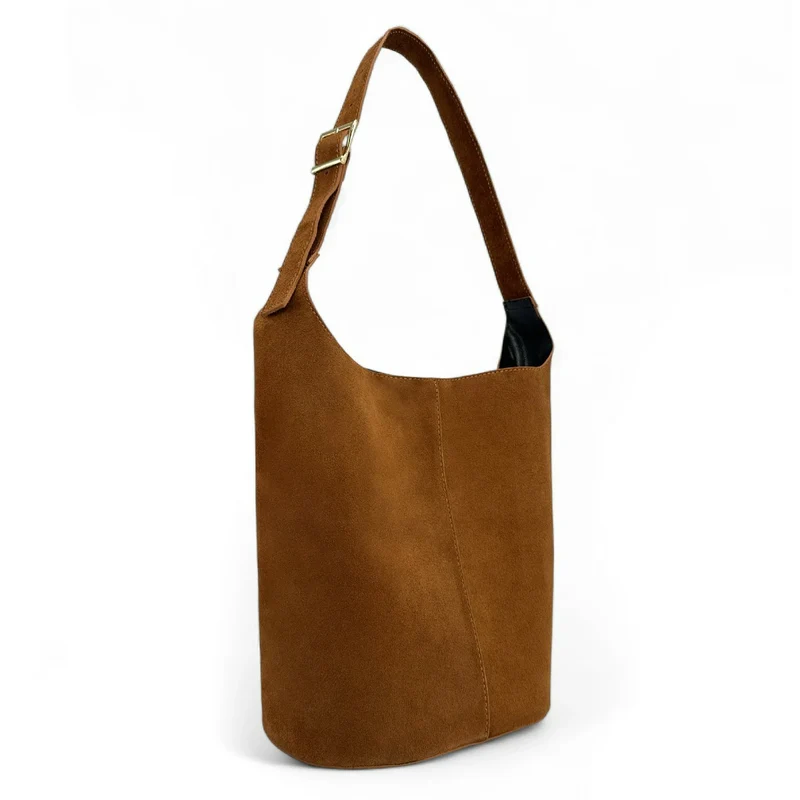 Sac seau en daim CLARENCE Camel foncé