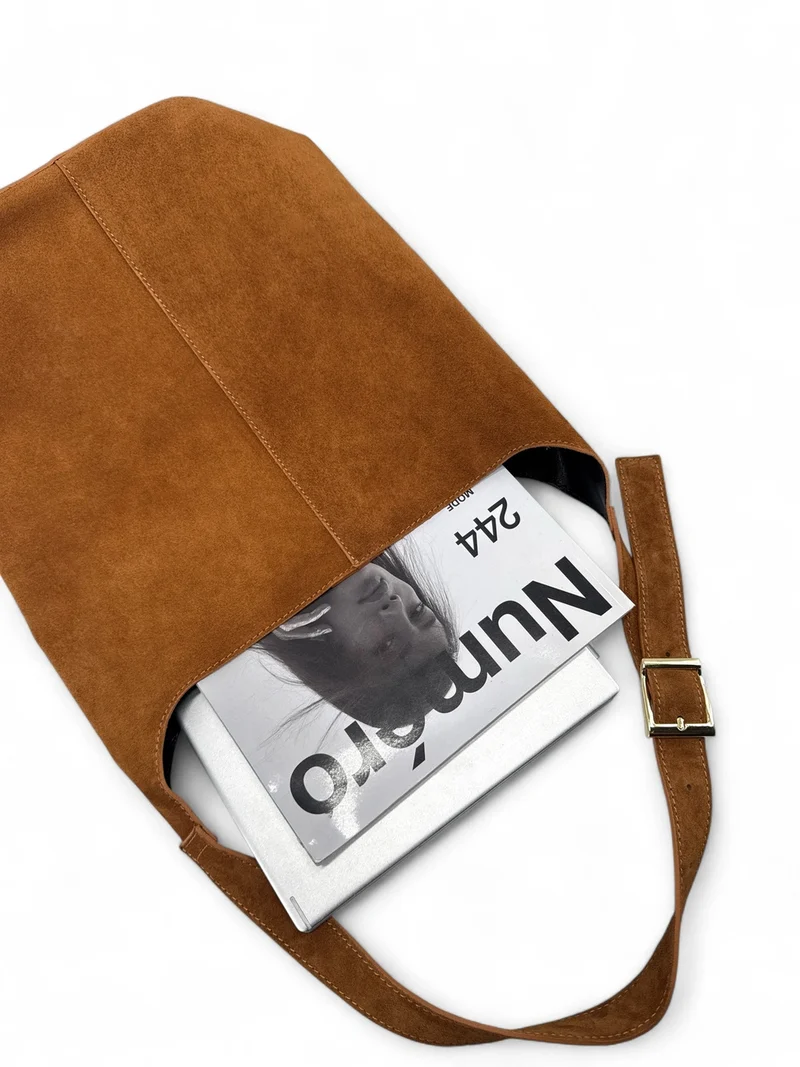 Sac seau en daim CLARENCE Camel foncé