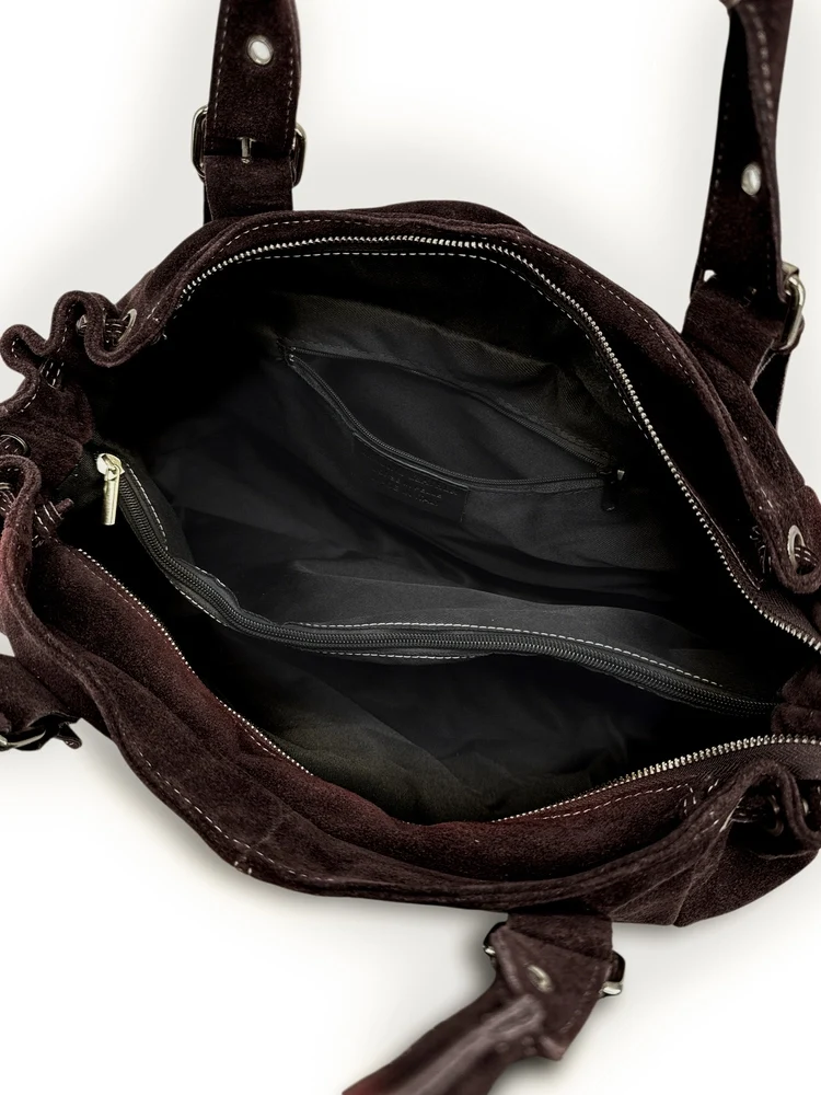 Sac bowling en daim PRINCESSE SUEDE XL Marron Cacao