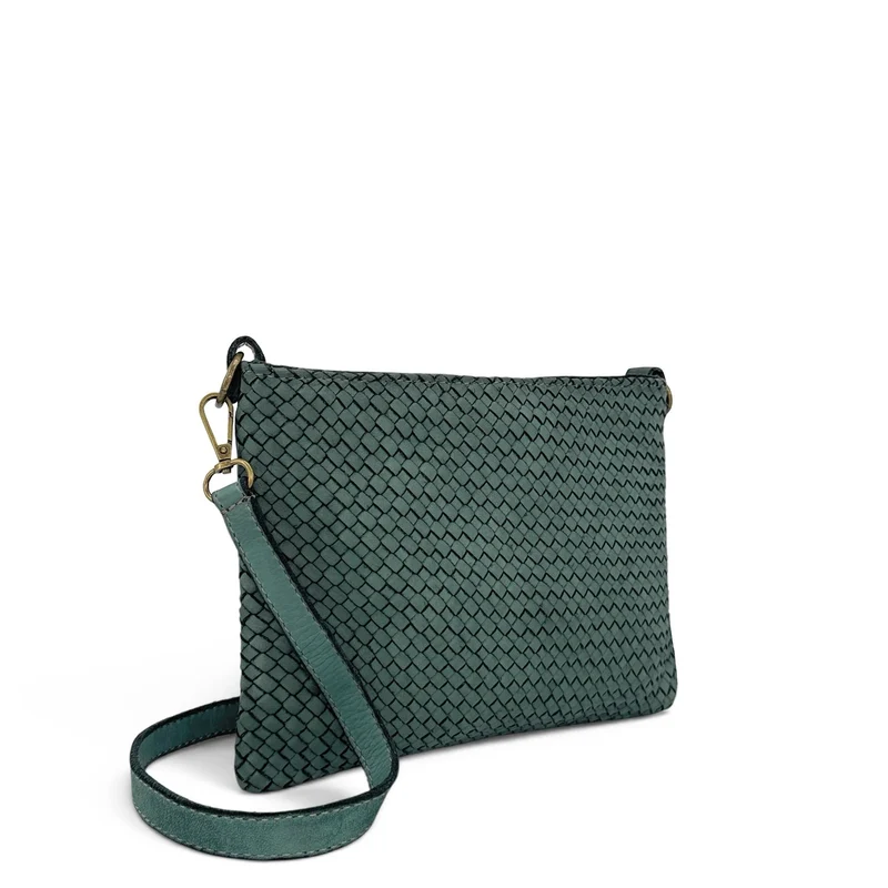 Sac pochette à bandoulière en cuir tressé MISS JOE Vert sapin
