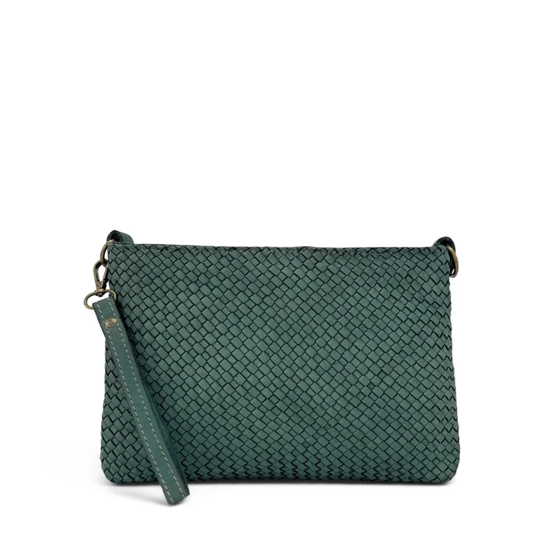 Sac pochette à bandoulière en cuir tressé MISS JOE Vert sapin