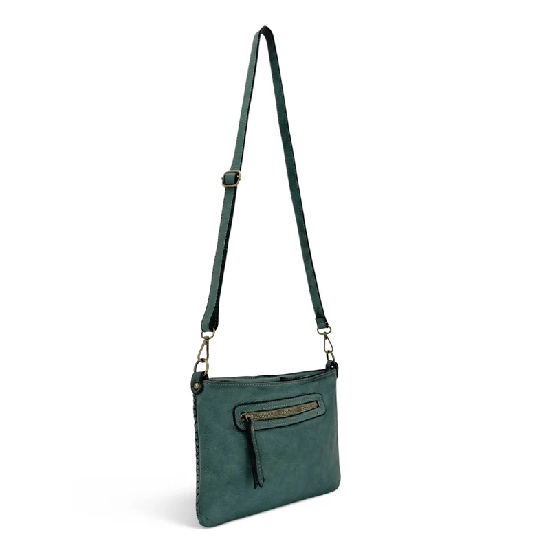 Sac pochette à bandoulière en cuir tressé MISS JOE Vert sapin