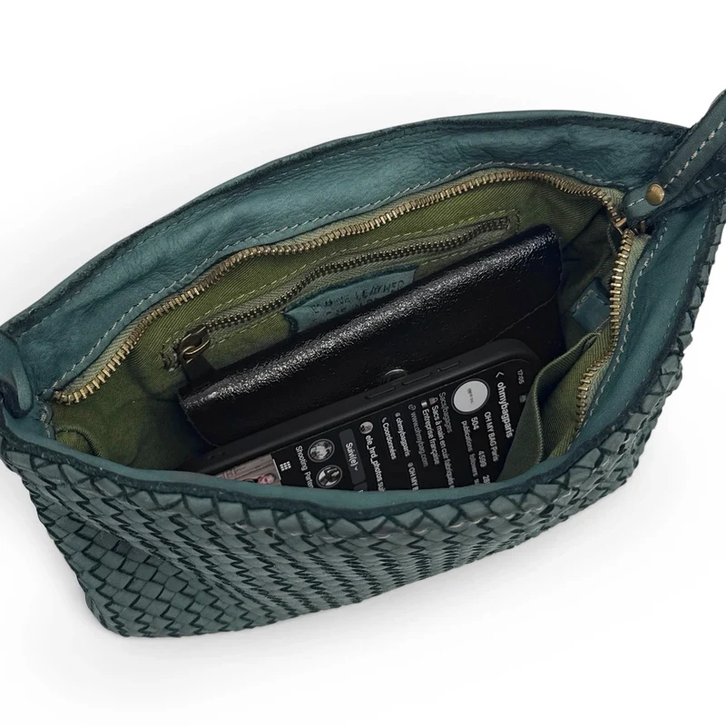 Sac pochette à bandoulière en cuir tressé MISS JOE Vert sapin