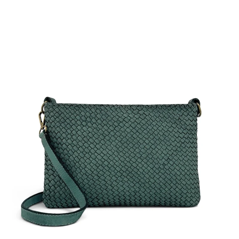 Sac pochette à bandoulière en cuir tressé MISS JOE Vert sapin