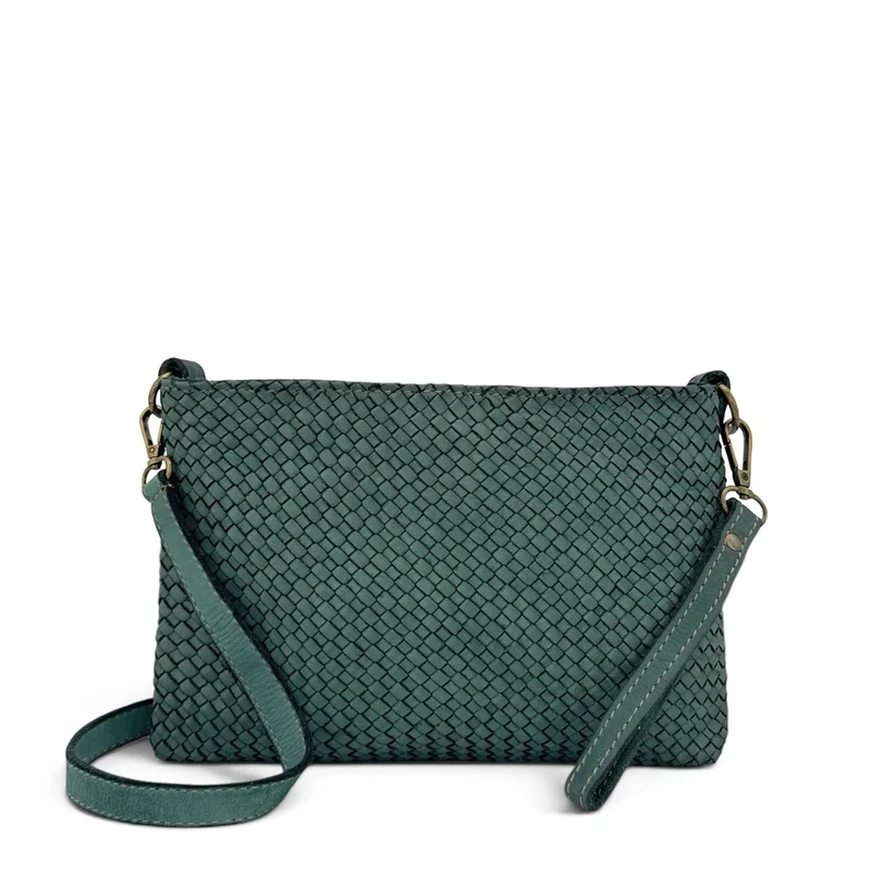 Sac pochette à bandoulière en cuir tressé MISS JOE Vert sapin