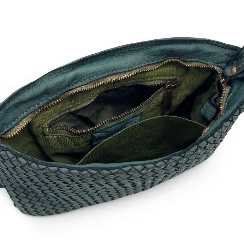 Sac pochette à bandoulière en cuir tressé MISS JOE Vert sapin