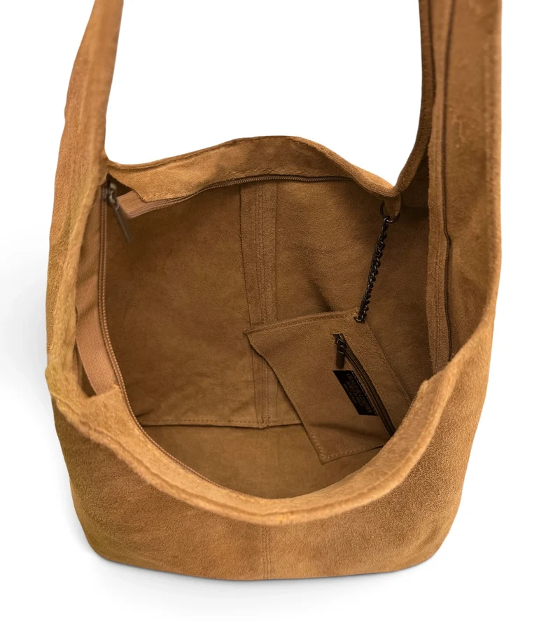 Sac à main de forme HOBO en daim EVA Marron camel clair
