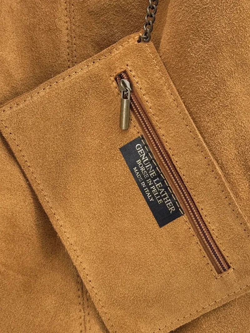 Sac à main de forme HOBO en daim EVA Marron camel clair