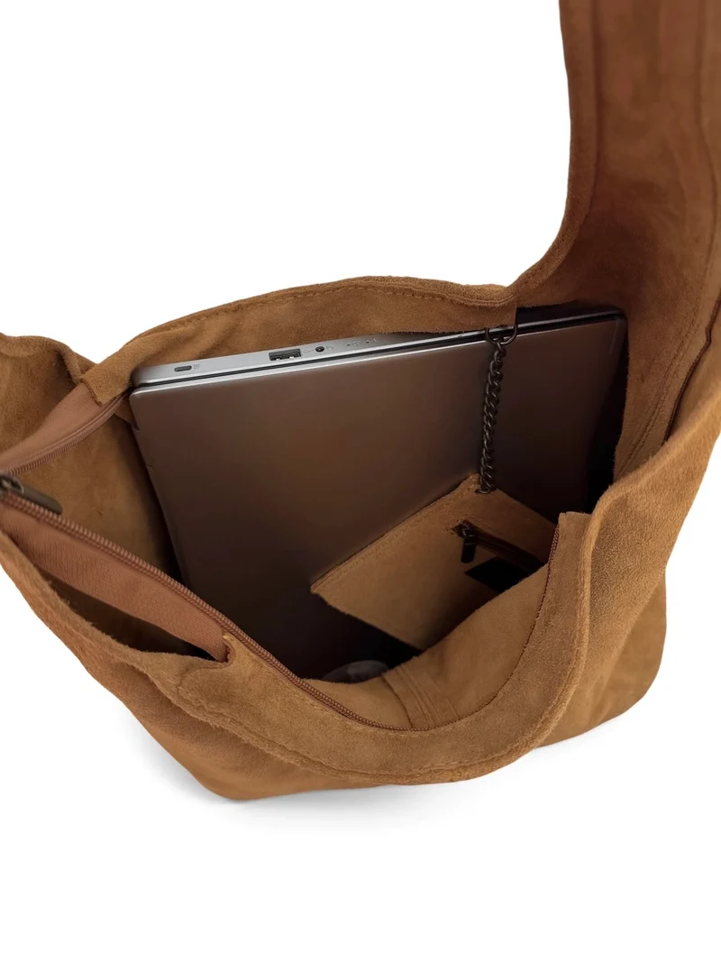Sac à main de forme HOBO en daim EVA Marron terre d'ombre