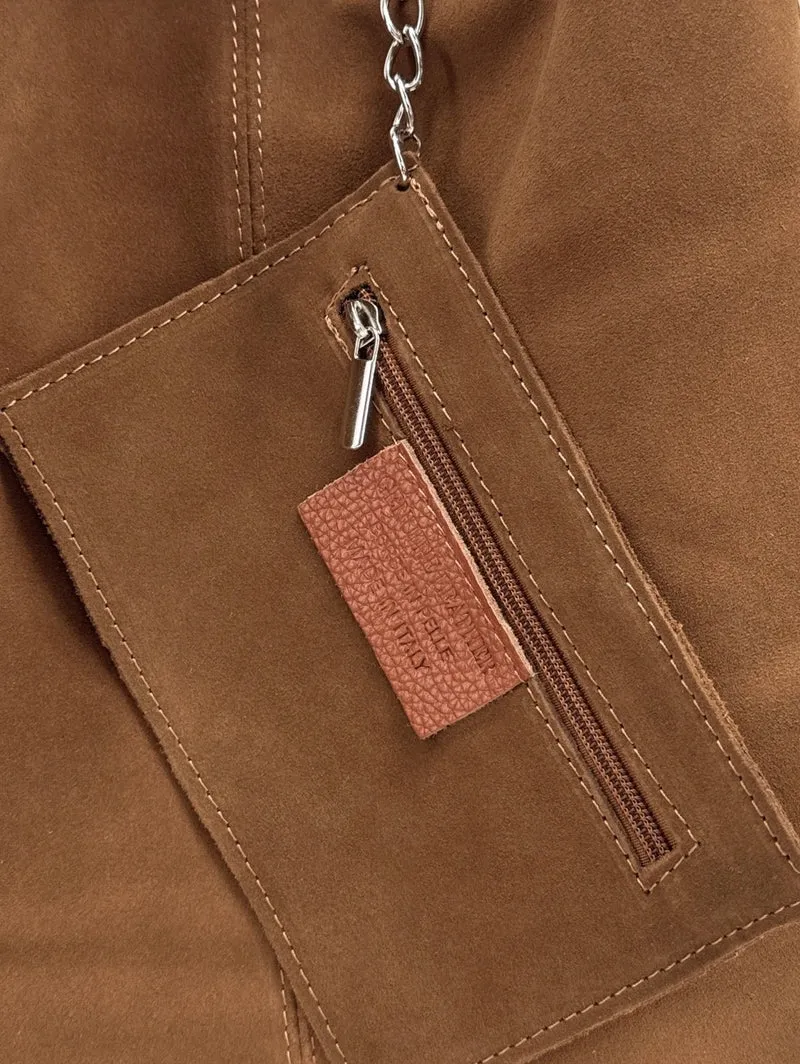 Sac à main de forme HOBO en daim EVA Marron terre d'ombre