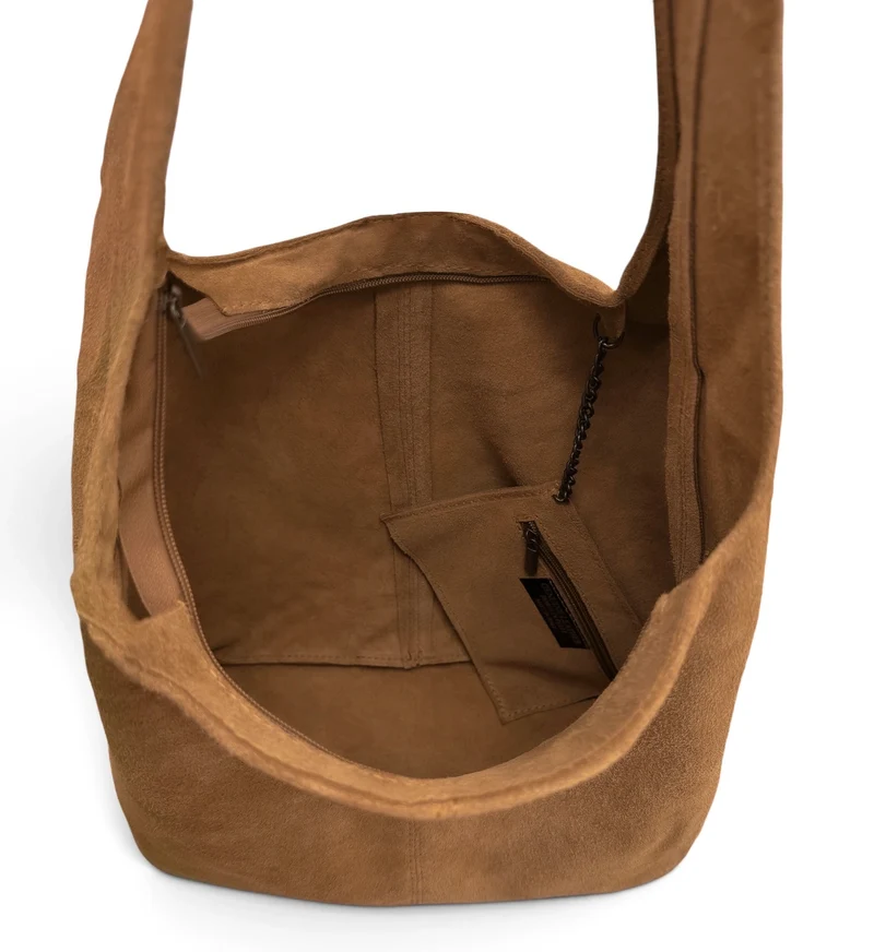 Sac à main de forme HOBO en daim EVA Marron terre d'ombre