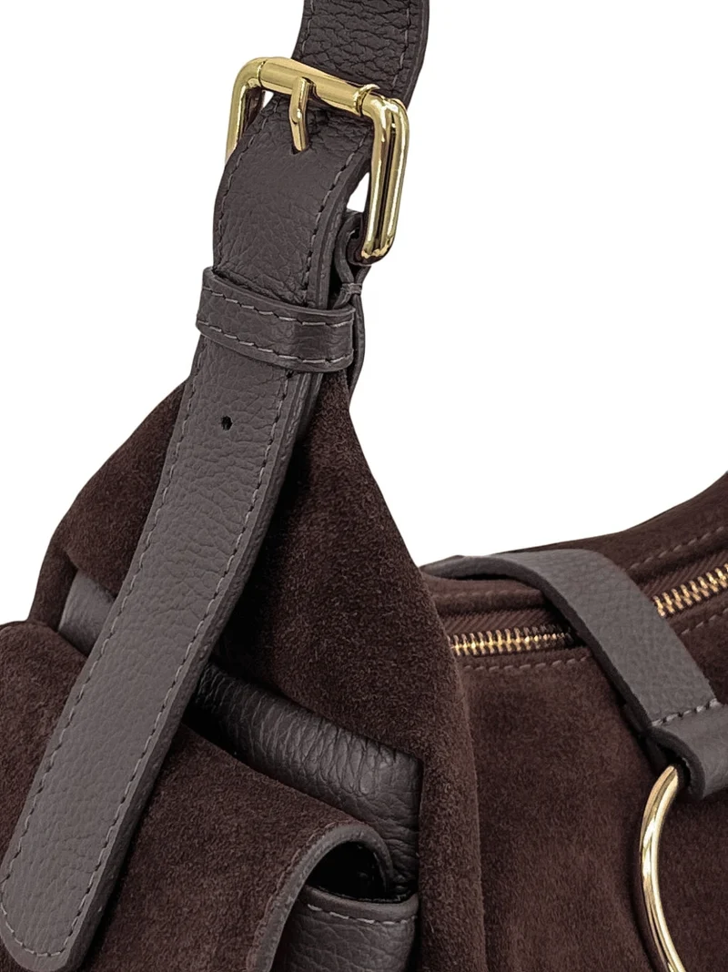 Sac Hobo en cuir grainé et cuir velours LARA Marron chocolat