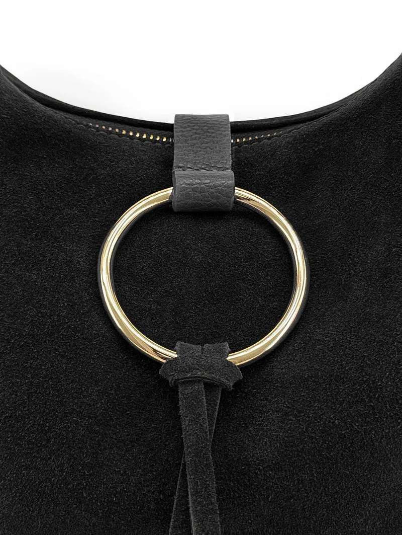 Sac Hobo en cuir grainé et cuir velours LARA Noir