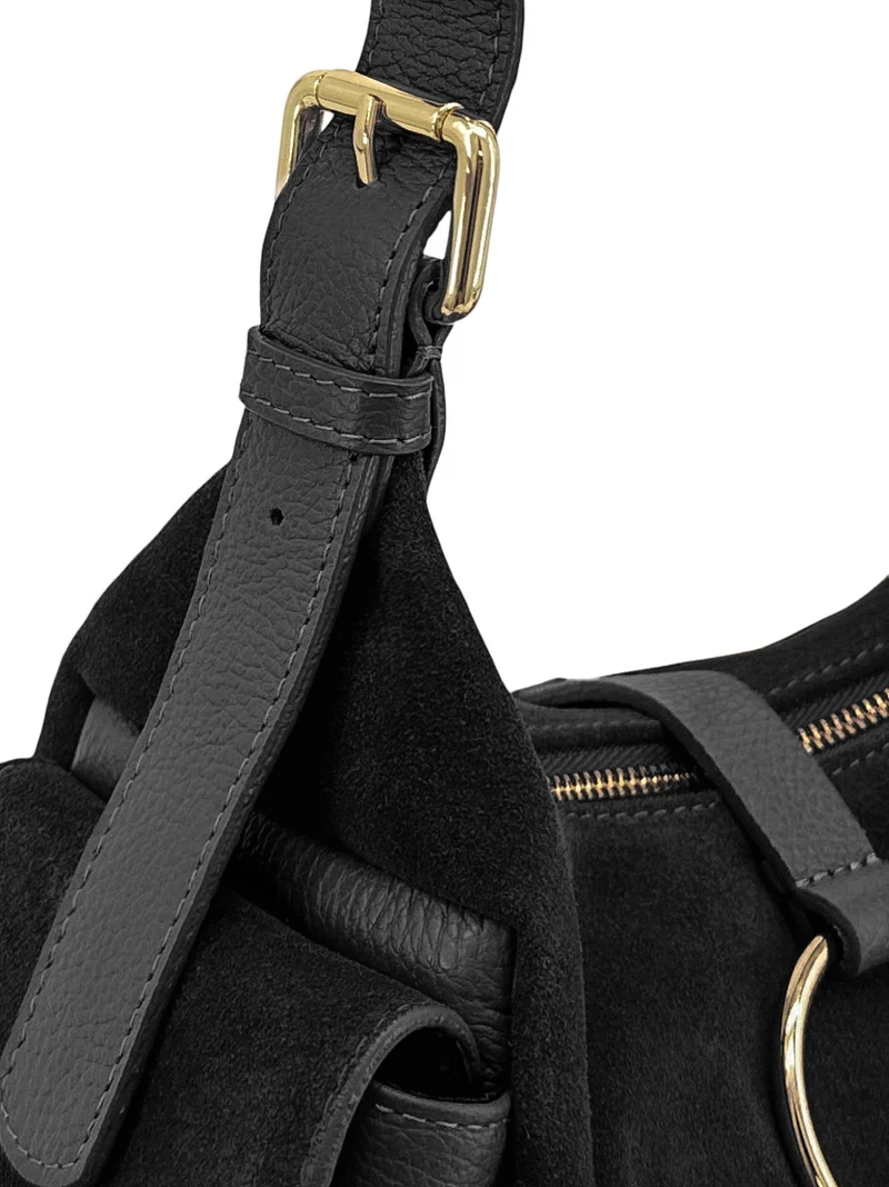 Sac Hobo en cuir grainé et cuir velours LARA Noir