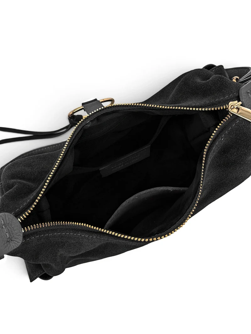 Sac Hobo en cuir grainé et cuir velours LARA Noir