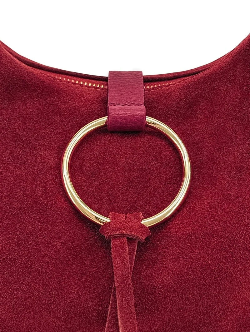 Sac Hobo en cuir grainé et cuir velours LARA Bordeaux
