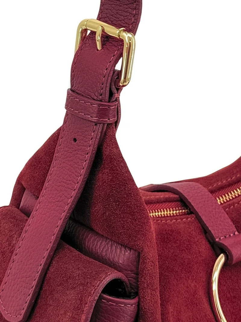 Sac Hobo en cuir grainé et cuir velours LARA Bordeaux