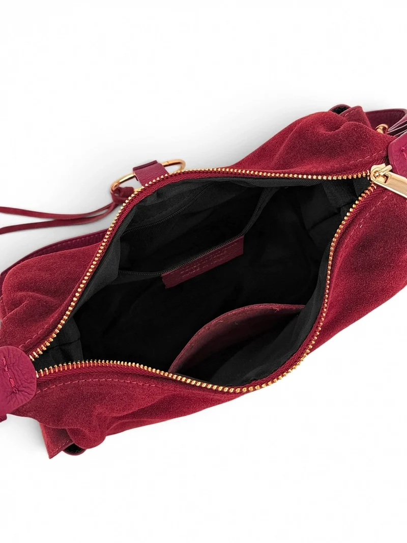 Sac Hobo en cuir grainé et cuir velours LARA Bordeaux