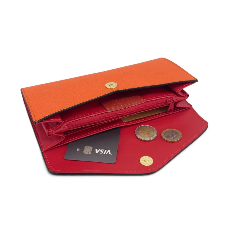 Pochette portefeuille en cuir grainé CLELIA Orange