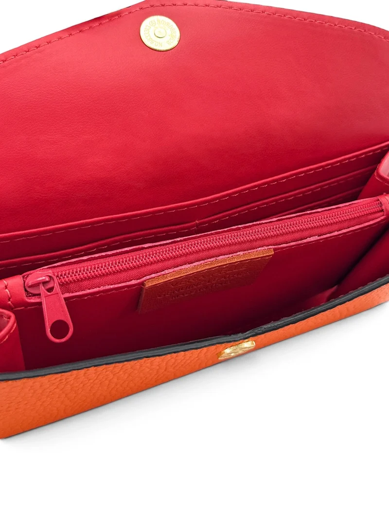 Pochette portefeuille en cuir grainé CLELIA Orange