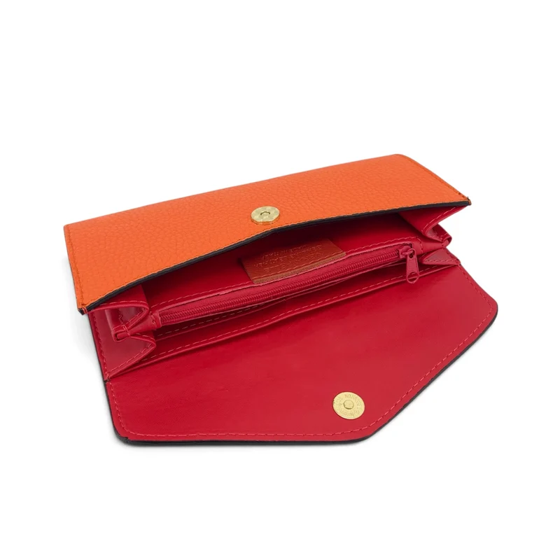 Pochette portefeuille en cuir grainé CLELIA Orange