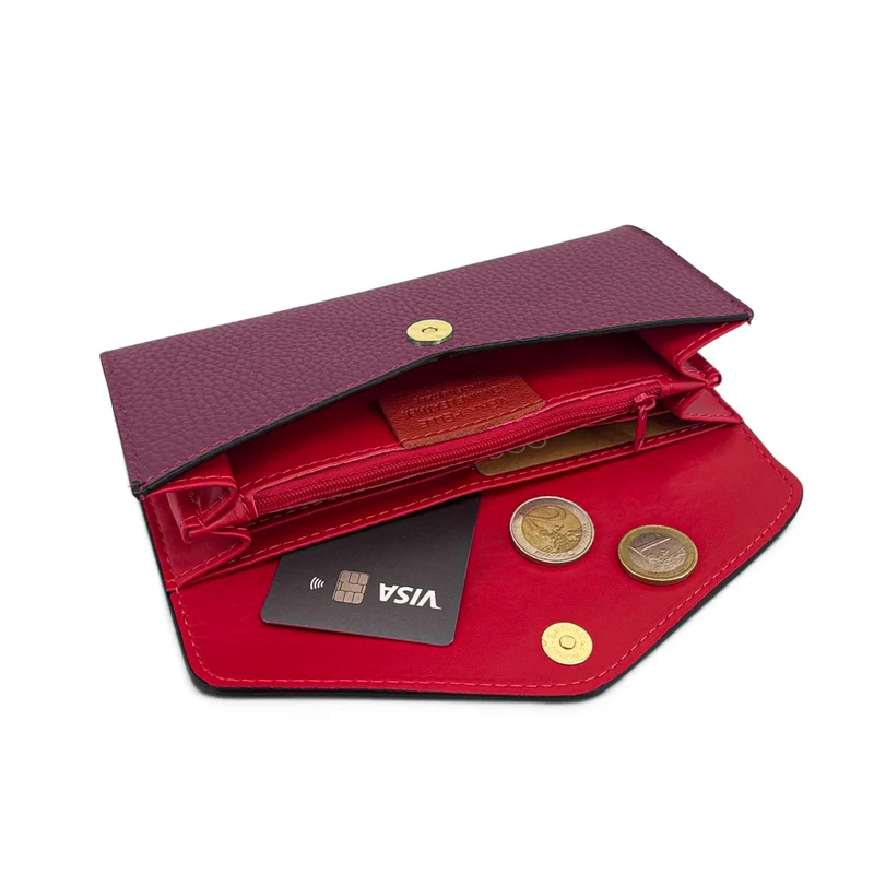Pochette portefeuille en cuir grainé CLELIA Prune