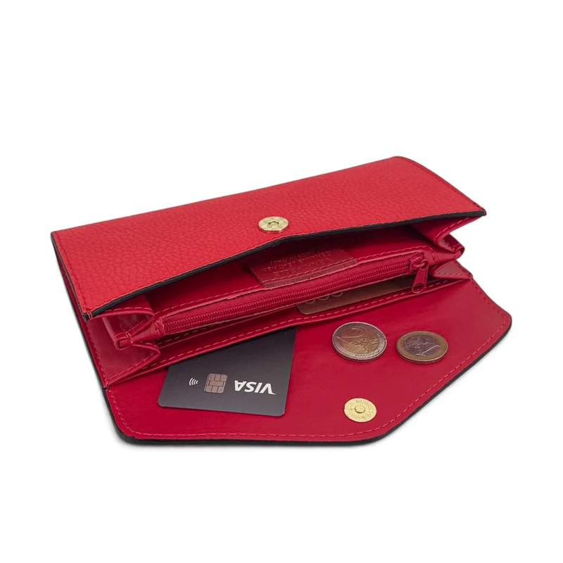 Pochette portefeuille en cuir grainé CLELIA Rouge garance