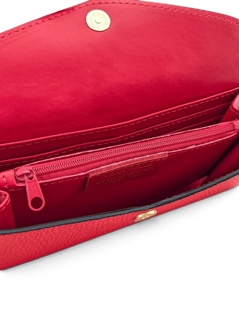 Pochette portefeuille en cuir grainé CLELIA Rouge garance