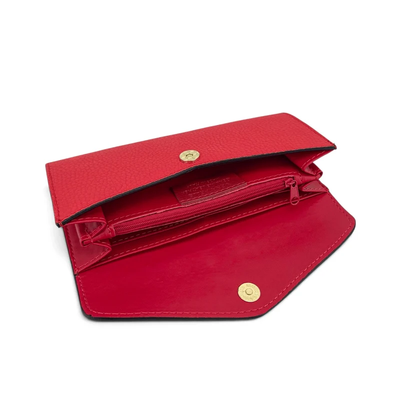 Pochette portefeuille en cuir grainé CLELIA Rouge garance