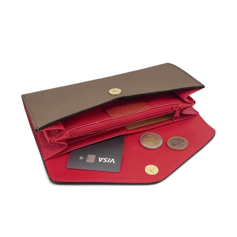 Pochette portefeuille en cuir grainé CLELIA Taupe foncé