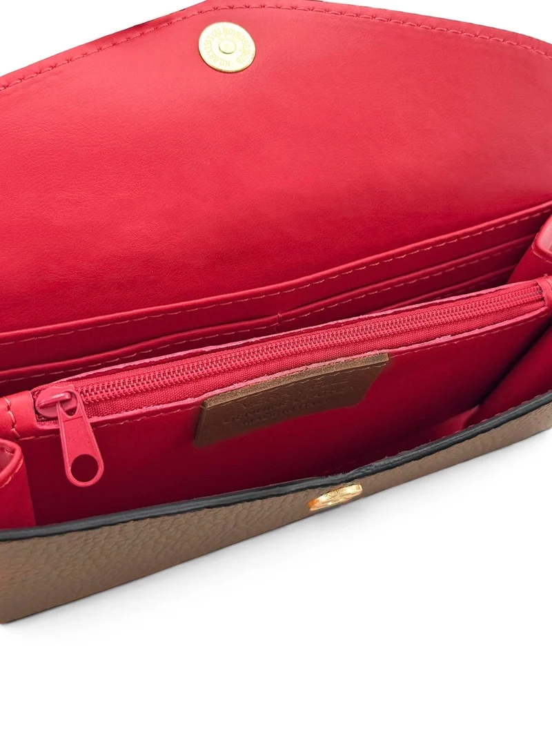 Pochette portefeuille en cuir grainé CLELIA Taupe foncé