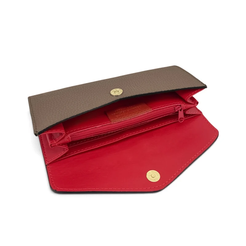 Pochette portefeuille en cuir grainé CLELIA Taupe foncé
