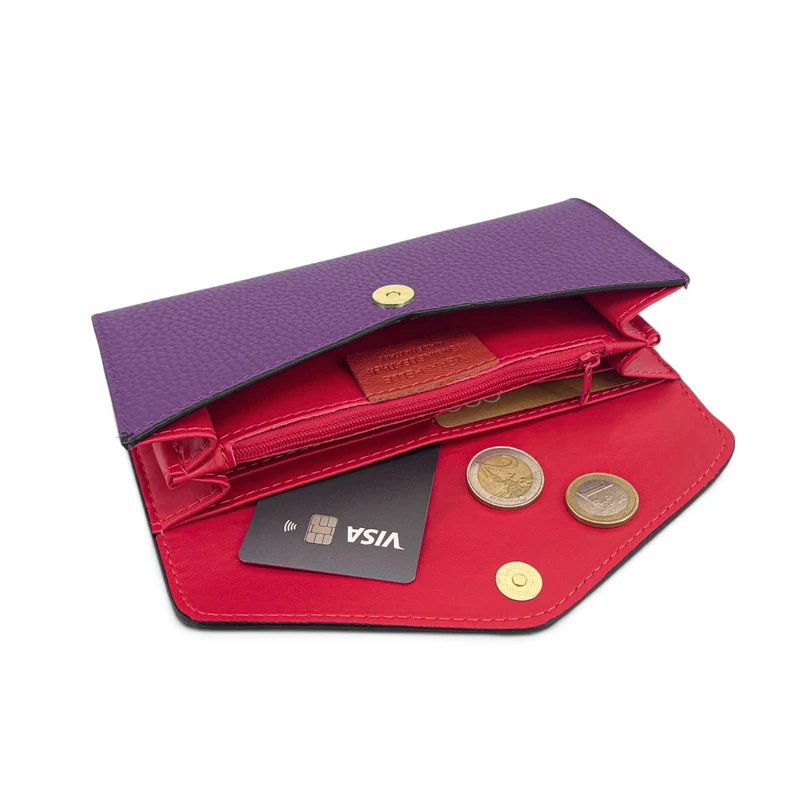 Pochette portefeuille en cuir grainé CLELIA Violet