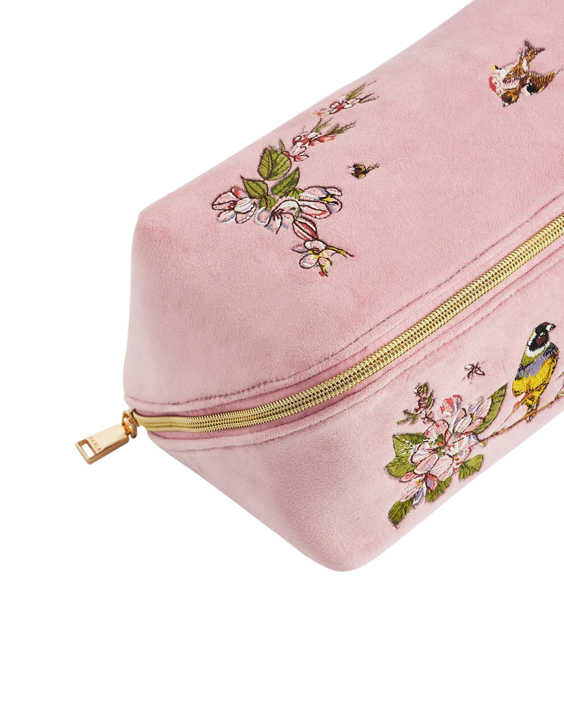 Pink Love Velvet Embroidered Cosmetic Pouch