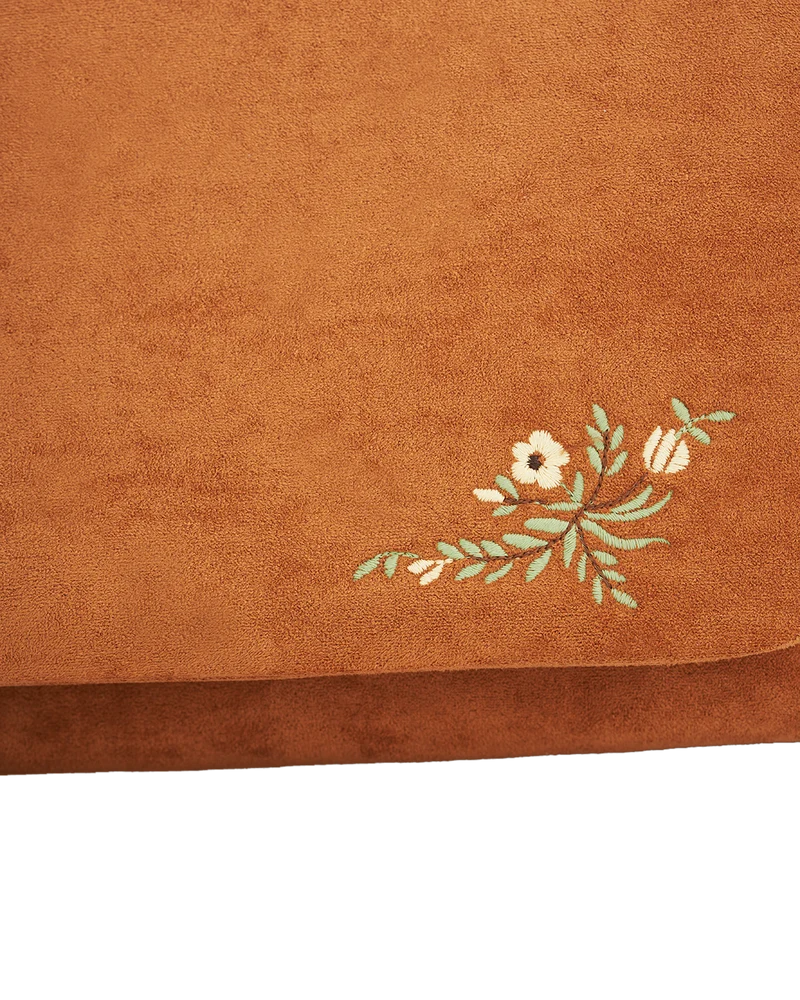 Tan Floral Embroidered Shoulder Bag
