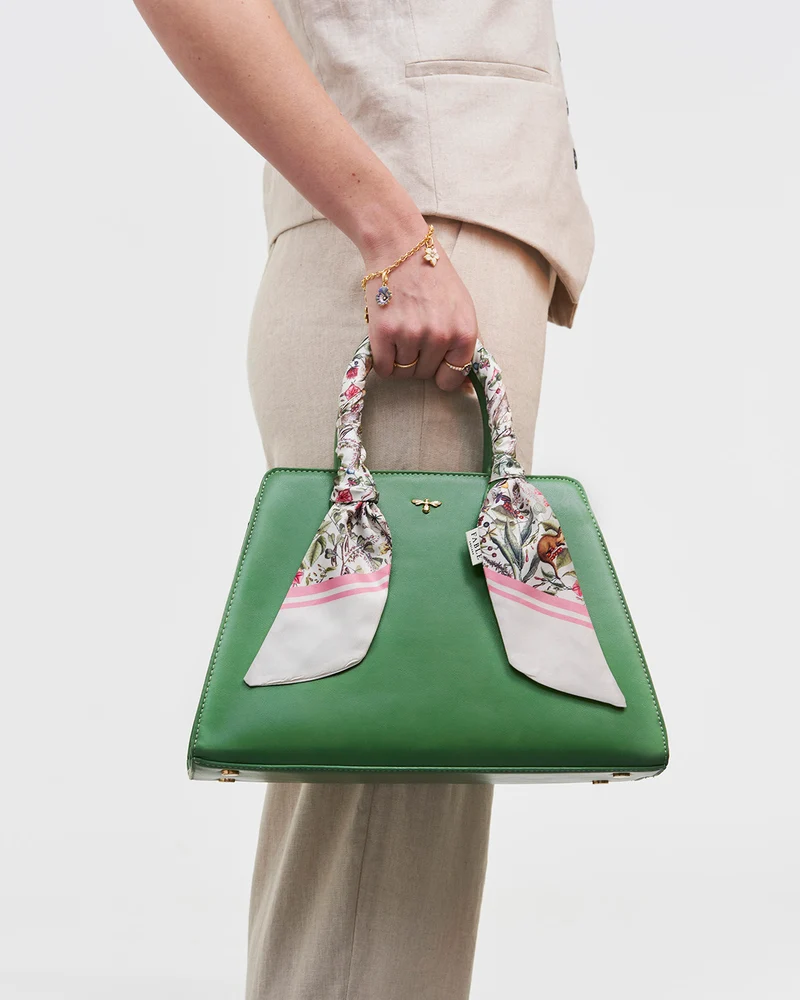 Green Garden Floral Structured Tote Bag Medium