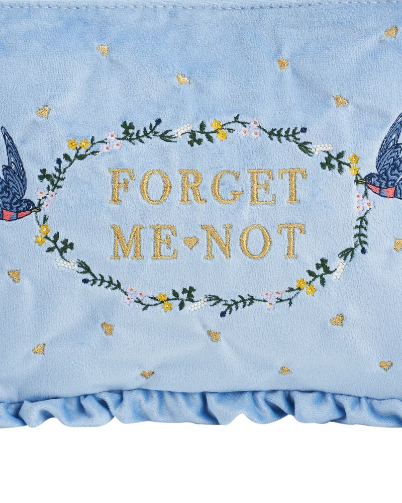 Blue Forget Me Not Velvet Embroidered Pouch