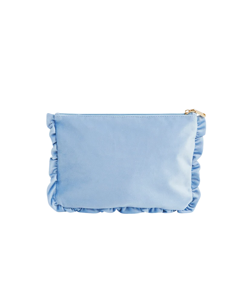 Blue Forget Me Not Velvet Embroidered Pouch