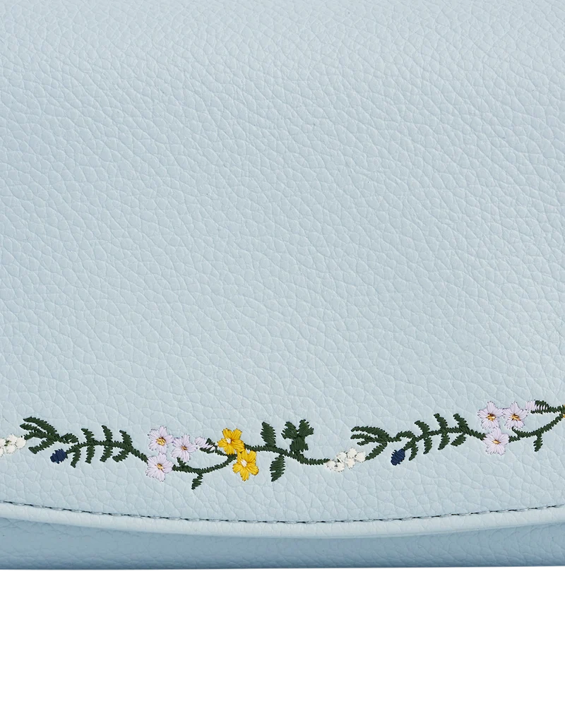 Swallow Embroidered Large Blue Purse